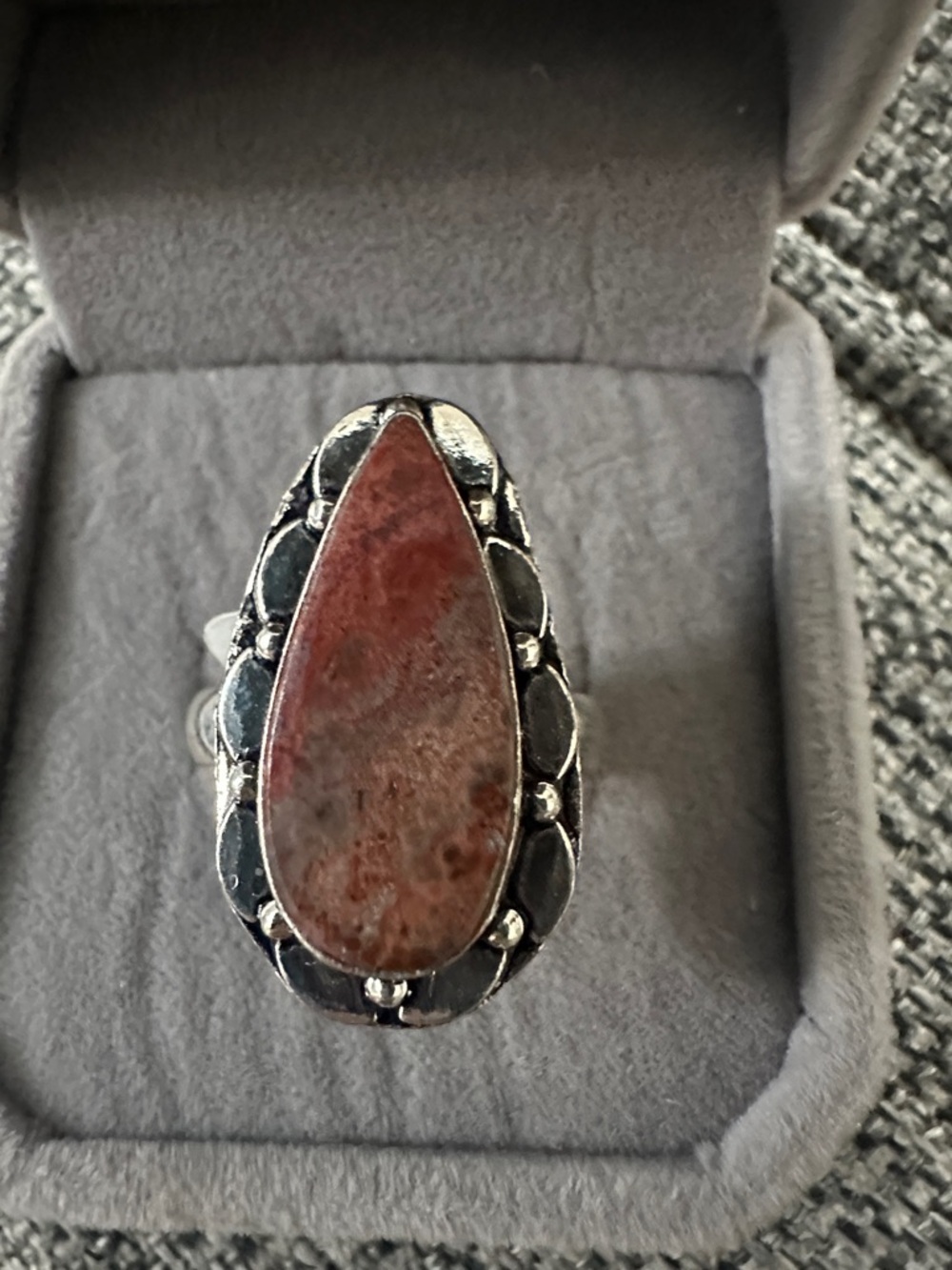 Sterling Silver Teardrop Red Poppy Jasper Ring - Women Jewelry Size 8.5
